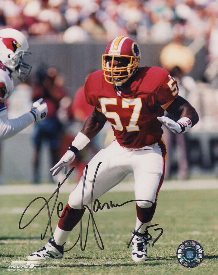 Ken Harvey Autographed Washington Football Team Red Jersey Action 8x10 Photo-Powers Sports Memorabilia