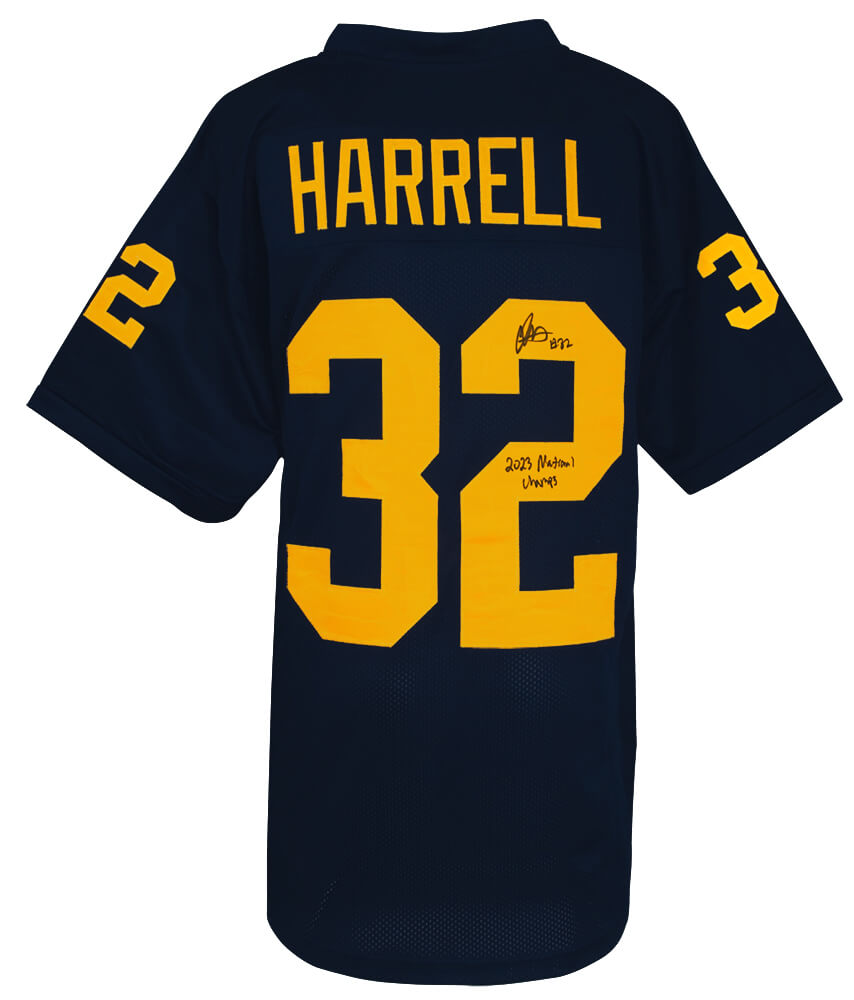 Jaylen Harrell Autographed Navy Custom College Football Jersey with 2023 National Champs-Powers Sports Memorabilia