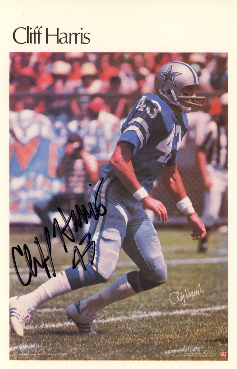 Cliff Harris Dallas Cowboys Mini Signed Poster 34/50 SKU 46089-Powers Sports Memorabilia