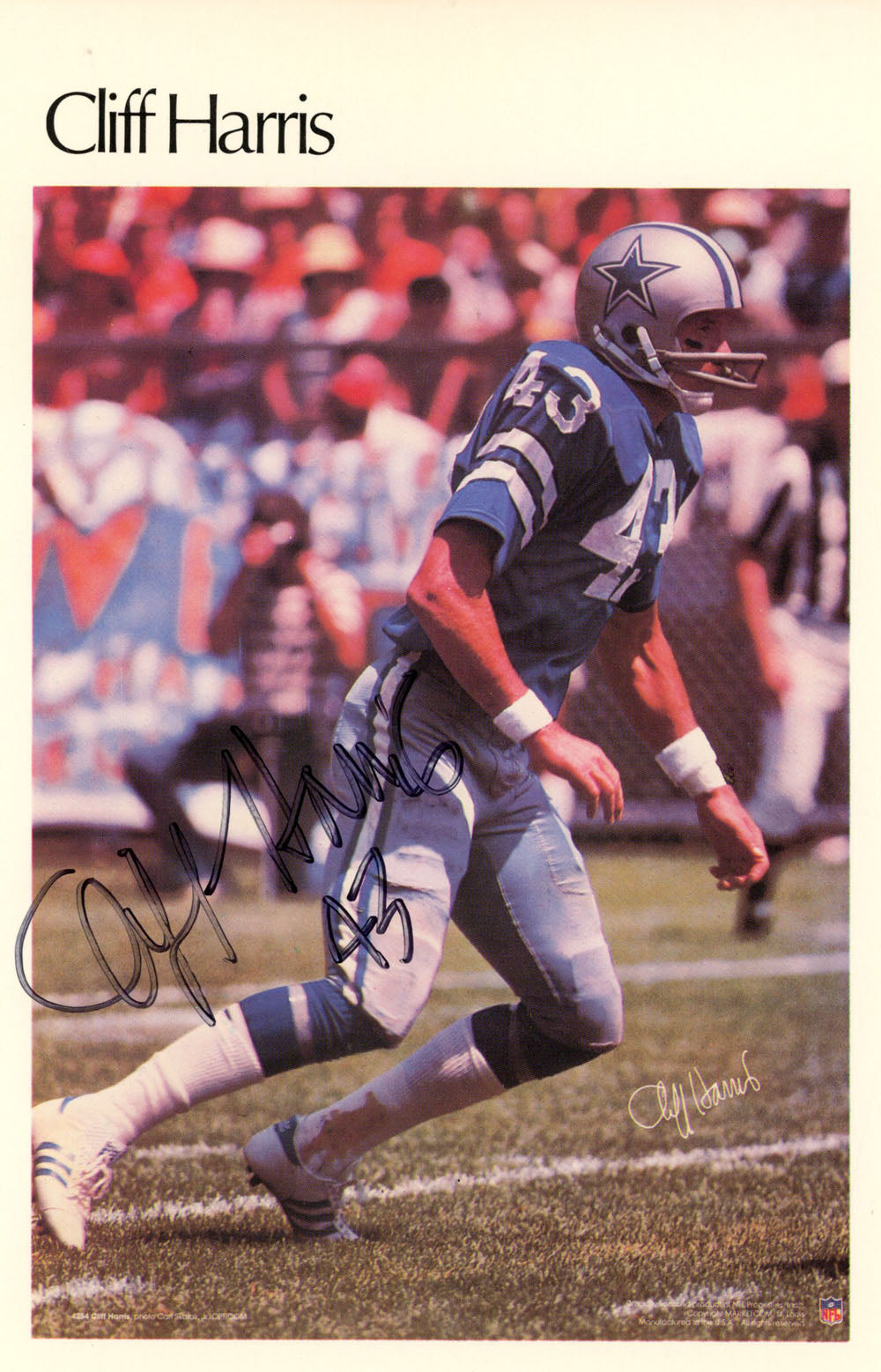 Cliff Harris Dallas Cowboys Signed Poster - Mini Poster 34/50 Beckett Beckett - 46091-Powers Sports Memorabilia