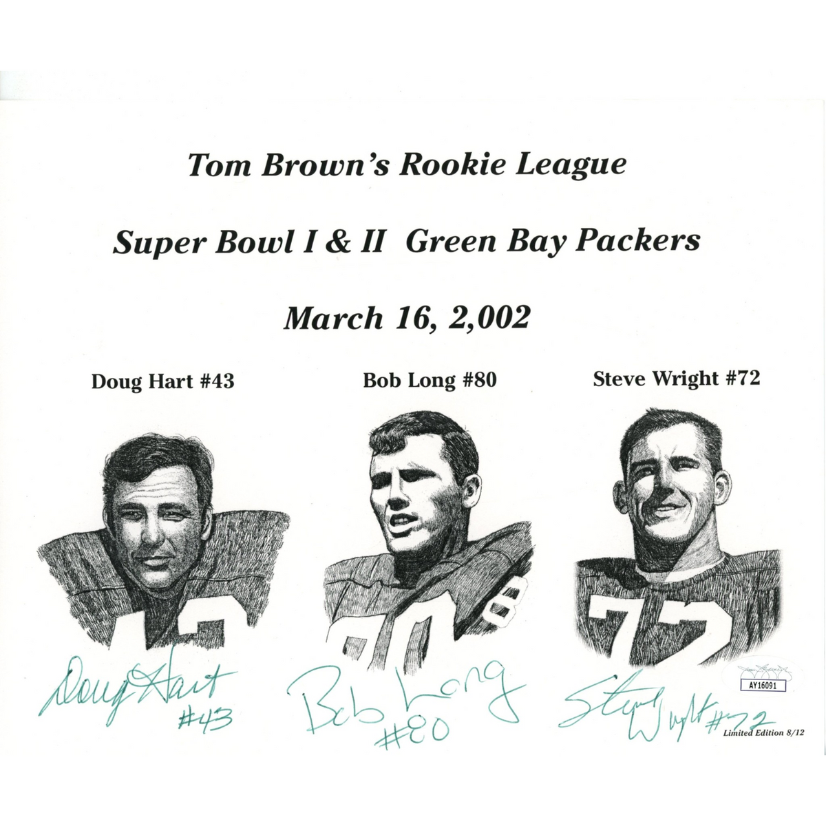 Doug Hart Bob Long Steve Wright Green Bay Packers Signed 8x10 Photo-Powers Sports Memorabilia