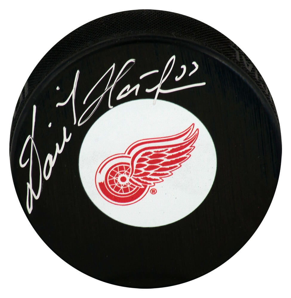 Dominik Hasek Autographed Detroit Red Wings Medium Logo Hockey Puck-Powers Sports Memorabilia