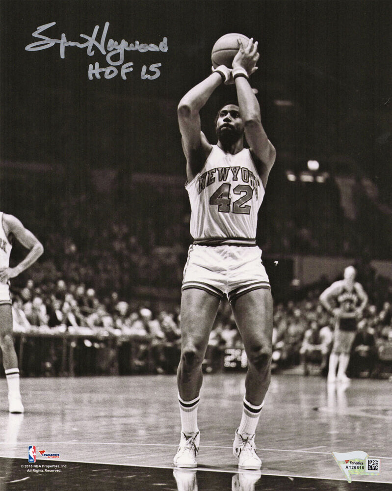Spencer Haywood New York Knicks Autographed B&W 8x10 Photo w/ HOF 15-Powers Sports Memorabilia