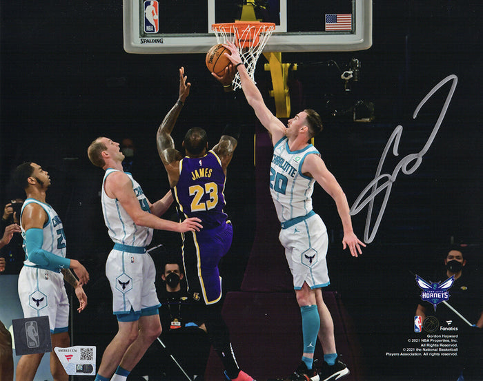 Gordon Hayward Autographed Charlotte Hornets Block On Lebron James 8x10 Photo - (Fanatics)-Powers Sports Memorabilia