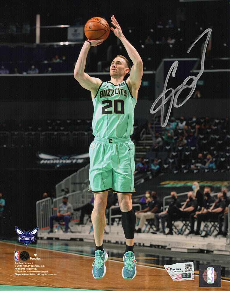 Gordon Hayward Autographed Charlotte Hornets Shooting Teal Jersey Action 8x10 Photo - (Fanatics)-Powers Sports Memorabilia