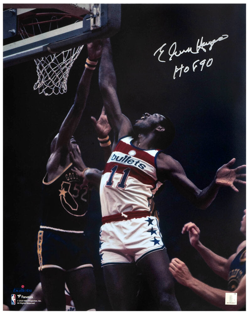 Elvin Hayes Autographed Washington Bullets White Jersey Action 16x20 Photo with HOF'90-Powers Sports Memorabilia