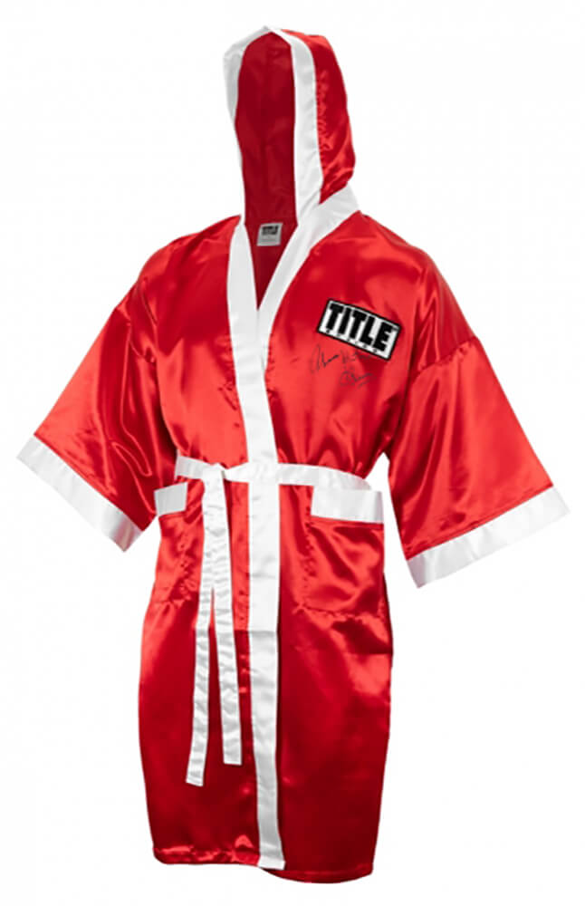 Thomas Hearns Autographed Title Red With White Trim Boxing Robe with Hitman-Powers Sports Memorabilia