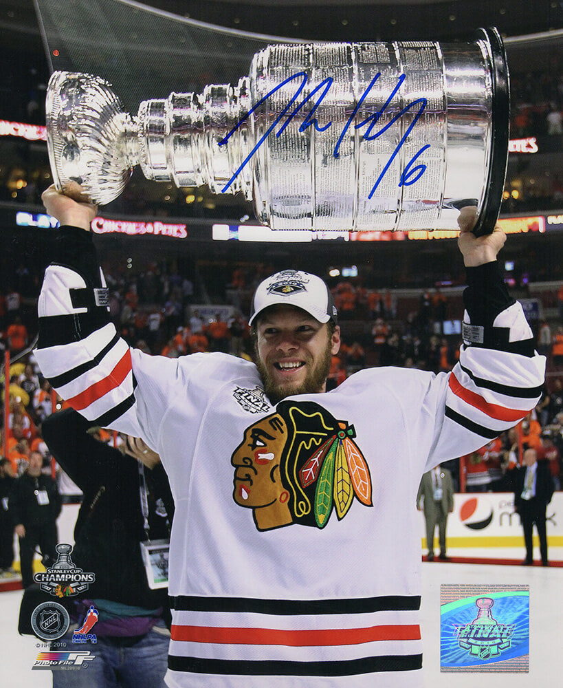 Jordan Hendry Chicago Blackhawks Autographed 2010 Stanley Cup Holding-Powers Sports Memorabilia