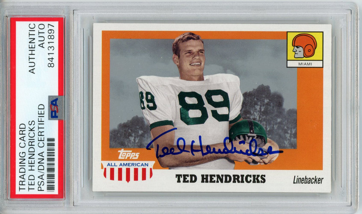 Ted Hendricks Miami Hurricanes Signed Card - 2005 Topps All American PSA Slab PSA-Powers Sports Memorabilia