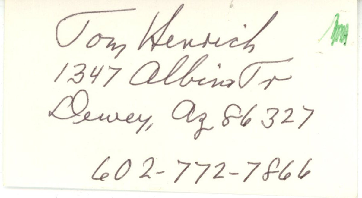 Tom Henrich New York Yankees Signed Mini Helmet - Cut w/Home Address Beckett-Powers Sports Memorabilia