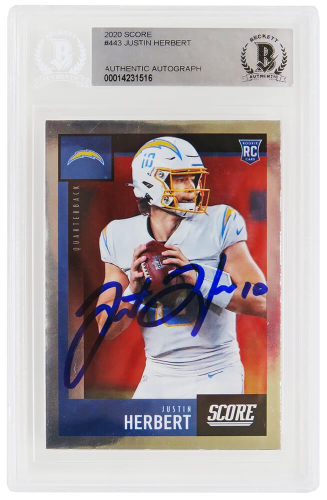 Justin Herbert Autographed Los Angeles Chargers 2020 Score Rookie Football Card #443-Powers Sports Memorabilia