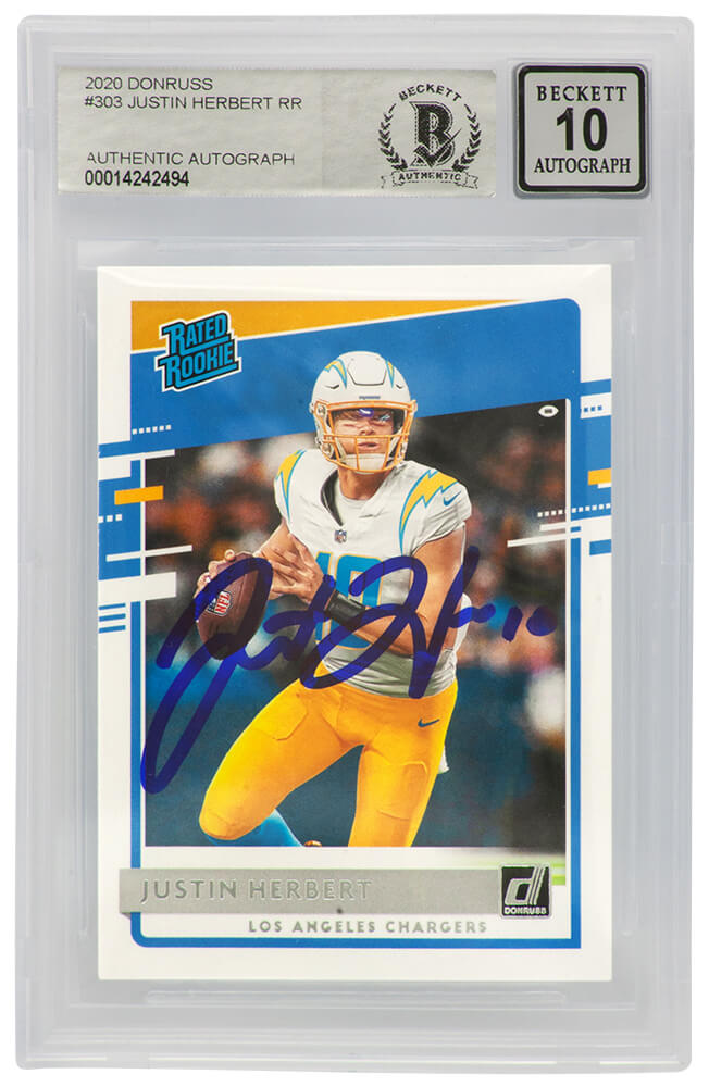 Justin Herbert Los Angeles Chargers Autographed 2020 Donruss Rated Rookie-Powers Sports Memorabilia