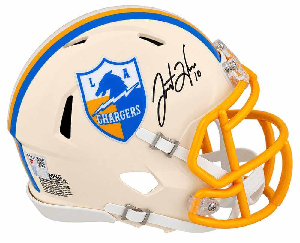Justin Herbert Autographed Los Angeles Chargers Retro Riddell Speed Mini Helmet Fanatics Authenticated-Powers Sports Memorabilia
