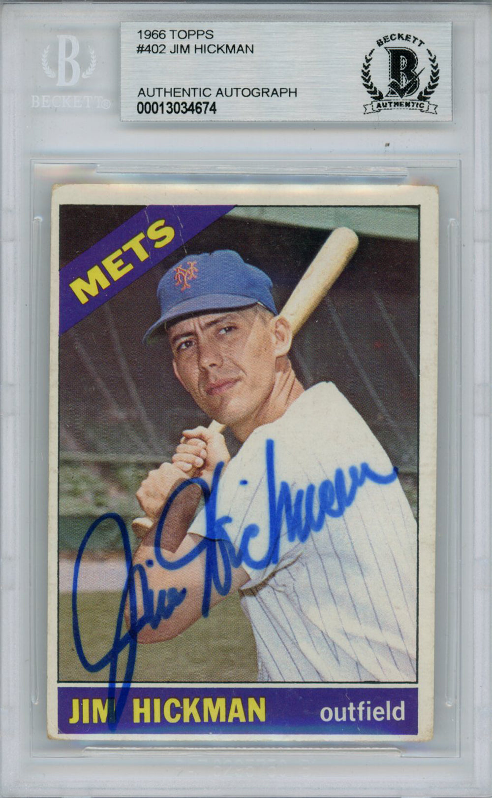 Jim Hickman New York Mets Signed Card - 1966 Topps #402 Beckett Slab Beckett-Powers Sports Memorabilia