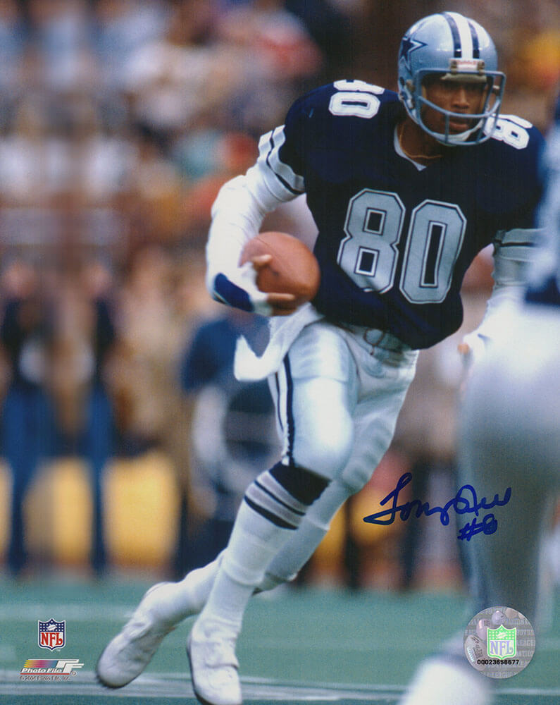 Tony Hill Autographed Dallas Cowboys Navy Jersey Action 8x10 Photo-Powers Sports Memorabilia
