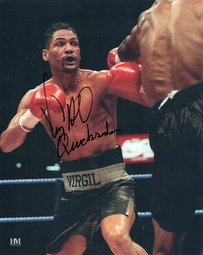 Virgil Hill Autographed Boxing Action 8x10 Photo with Quicksilver-Powers Sports Memorabilia