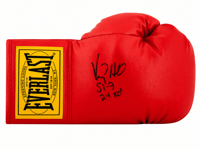 Virgil Hill Autographed Everlast Red Full Size Boxing Glove with 51-7, 24 KOs-Powers Sports Memorabilia