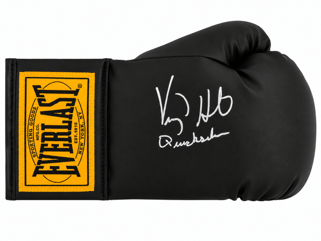 Virgil Hill Autographed Everlast Black Full Size Boxing Glove with Quicksilver-Powers Sports Memorabilia
