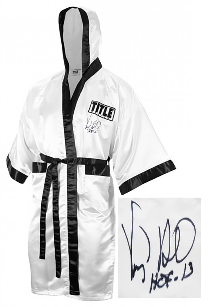 Virgil Hill Autographed Title White Full Length Boxing Robe with HOF'13-Powers Sports Memorabilia