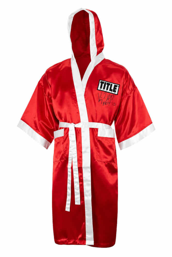 Virgil Hill Autographed Title Red With White Trim Boxing Robe with HOF 13-Powers Sports Memorabilia