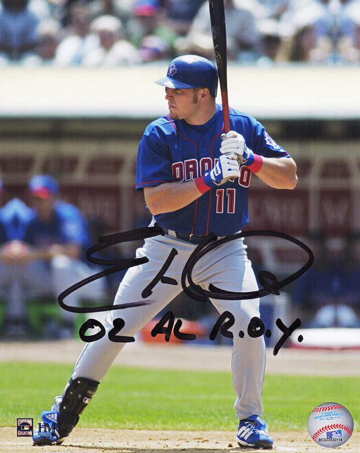 Eric Hinske Autographed Toronto Blue Jays 8x10 Photo with 02 AL ROY (Black Ink)-Powers Sports Memorabilia