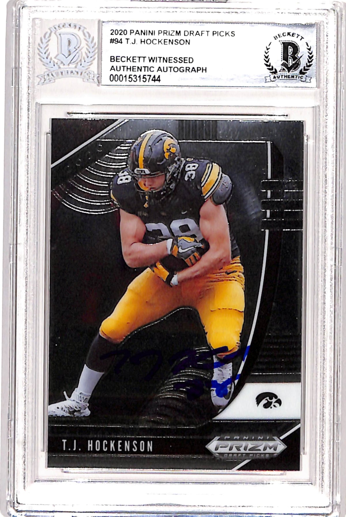 TJ Hockenson Signed 2020 Panini Prizm #94 Trading Card – Beckett Authenticated-Powers Sports Memorabilia