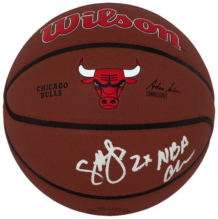 Craig Hodges Autographed Chicago Bulls Logo Wilson NBA Basketball with 2x NBA Champs-Powers Sports Memorabilia