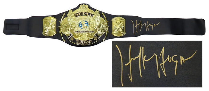 Hulk Hogan Autographed WWE World Heavyweight Champion Winged Eagle Black Replica Wrestling Belt-Powers Sports Memorabilia