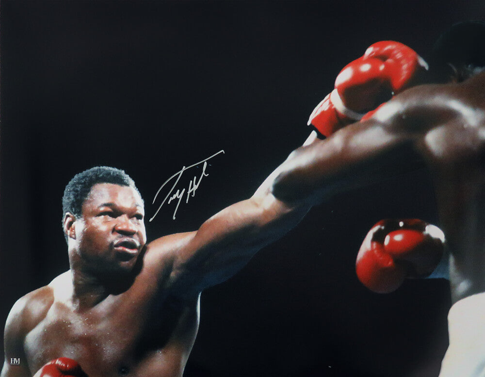 Larry Holmes Autographed Boxing Action 16x20 Photo-Powers Sports Memorabilia