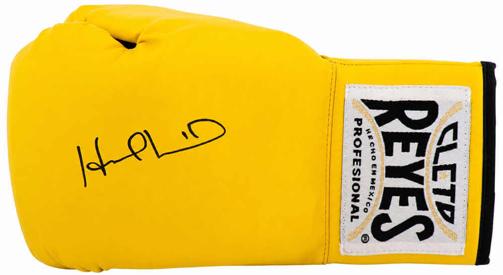 Evander Holyfield Autographed Cleto Reyes Yellow Boxing Glove-Powers Sports Memorabilia