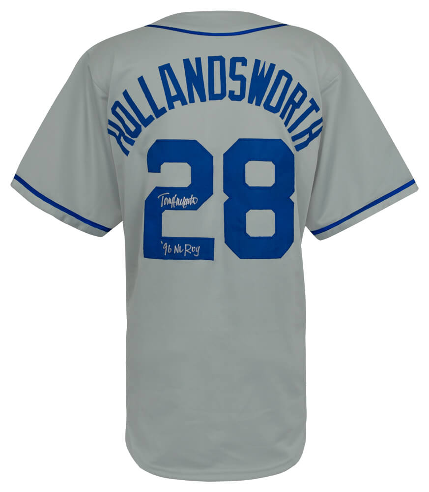 Todd Hollandsworth Autographed Grey Custom Baseball Jersey with 96 NL ROY-Powers Sports Memorabilia