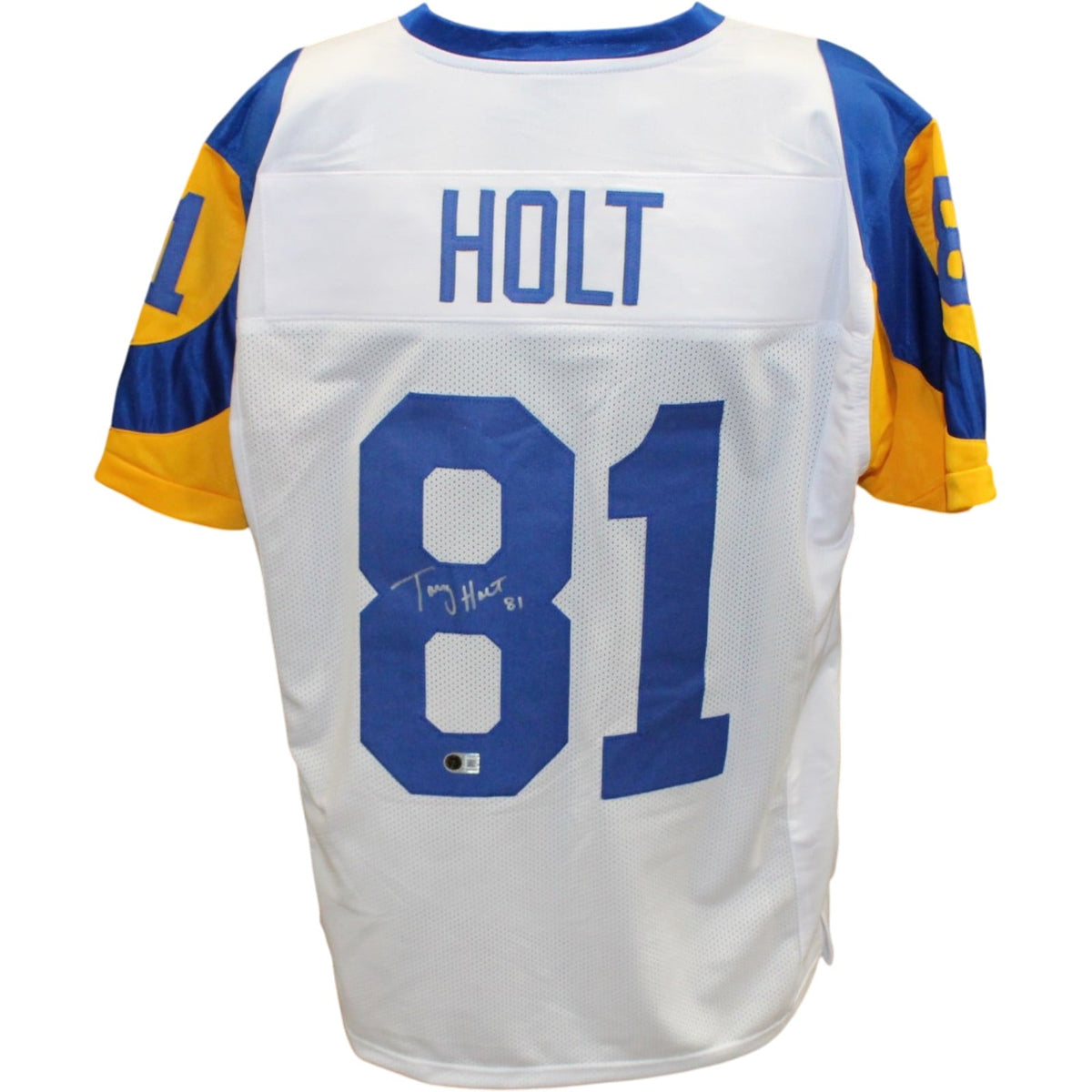 Torry Holt Signed Pro Style Size XL White Jersey – Beckett Witness Authenticated-Powers Sports Memorabilia