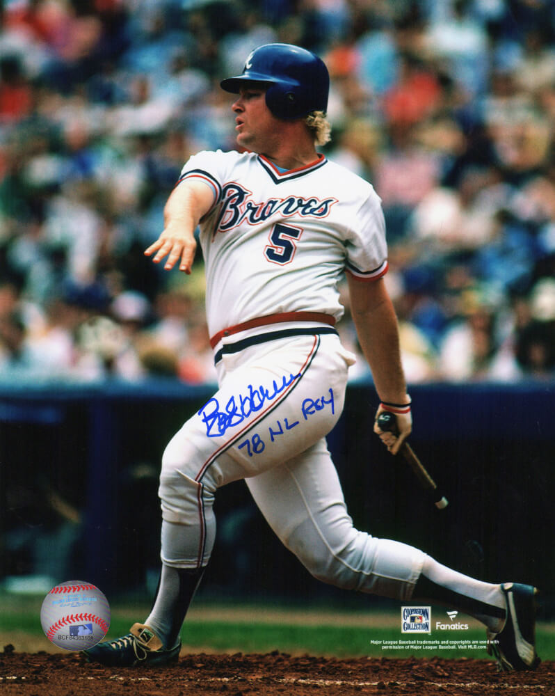 Bob Horner Autographed Atlanta Braves Batting 8x10 Photo with 78 NL ROY-Powers Sports Memorabilia