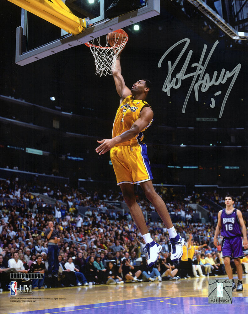 Robert Horry Autographed Los Angeles Lakers Gold Jersey Dunk 8x10 Photo-Powers Sports Memorabilia
