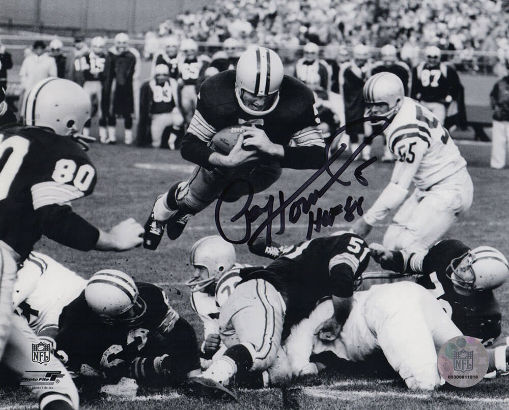 Paul Hornung Autographed Green Bay Packers B&W Goaline Dive 8x10 Photo with HOF'86-Powers Sports Memorabilia