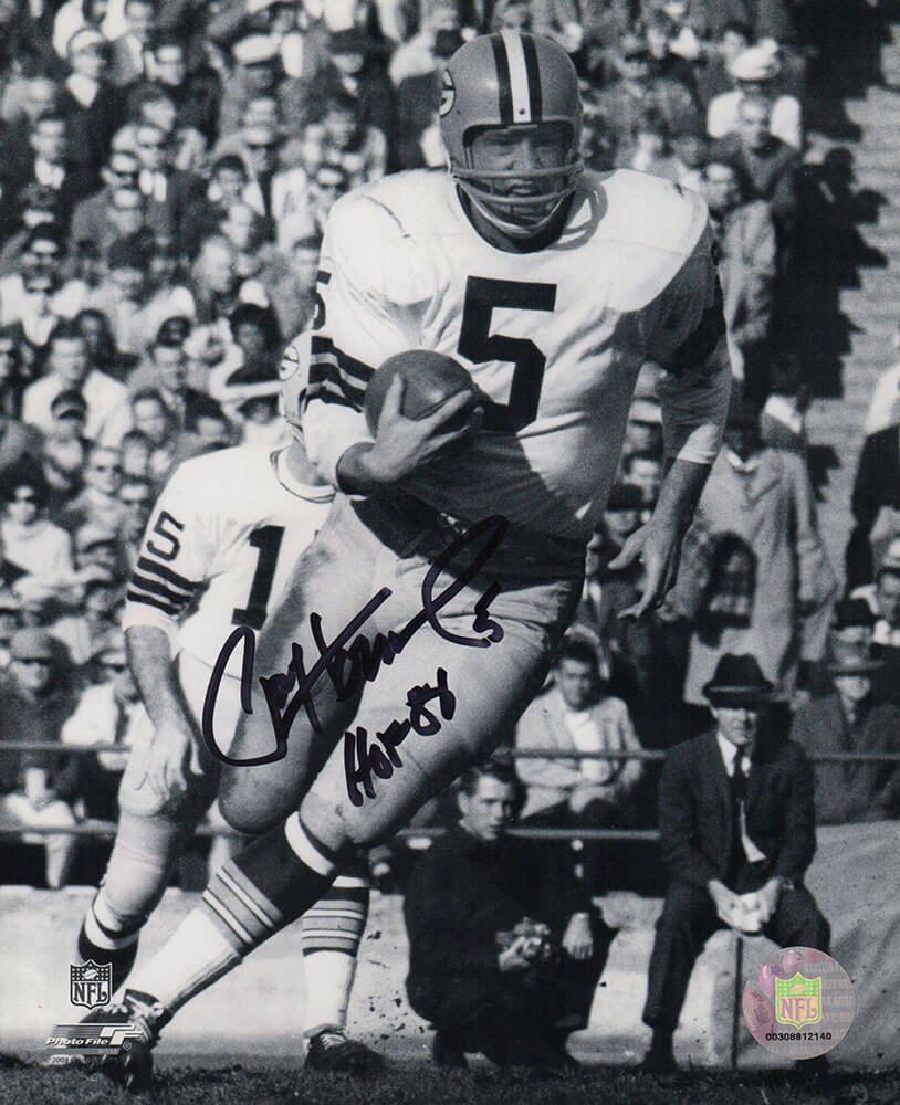 Paul Hornung Autographed Green Bay Packers B&W Running With Football 8x10 Photo with HOF'86-Powers Sports Memorabilia