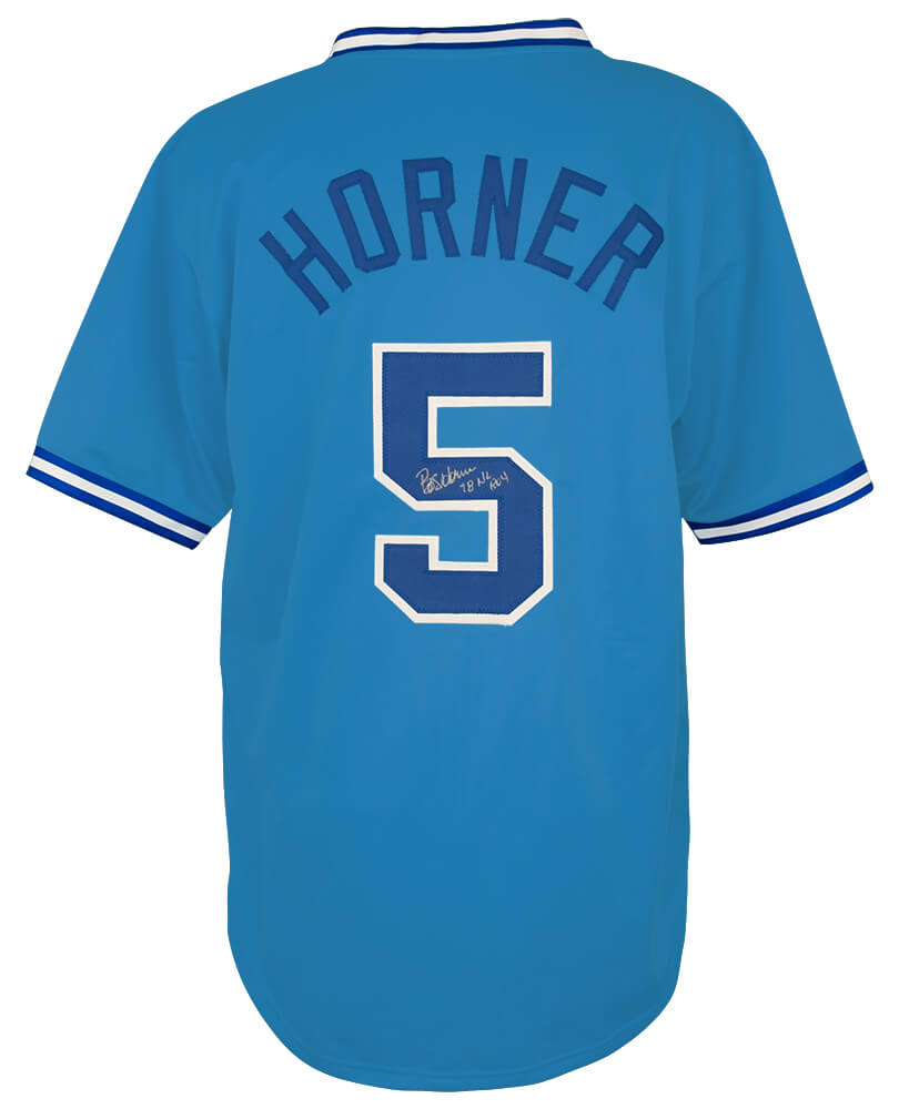 Bob Horner Autographed Baby Blue Throwback Custom Baseball Jersey with 78 NL ROY-Powers Sports Memorabilia