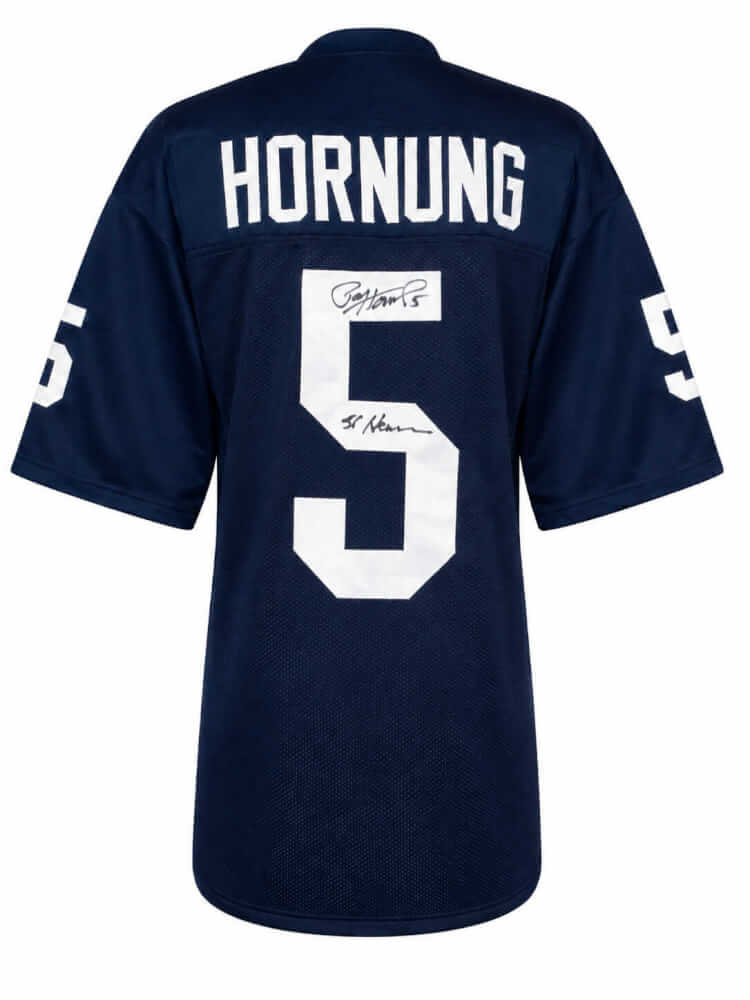 Paul Hornung Autographed Navy Throwback Custom Football Jersey with 56 Heisman-Powers Sports Memorabilia