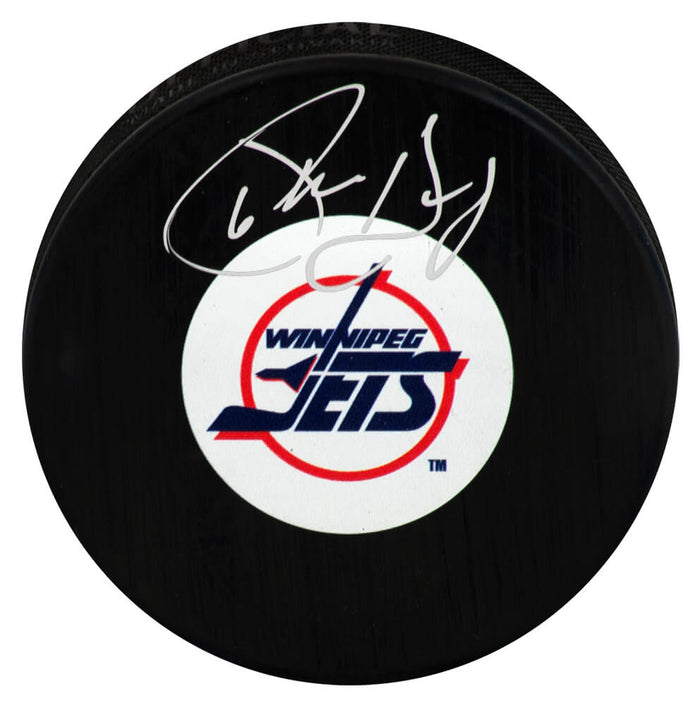 Phil Housley Winnipeg Jets Autographed New York (Medium) Logo Hockey Puck-Powers Sports Memorabilia