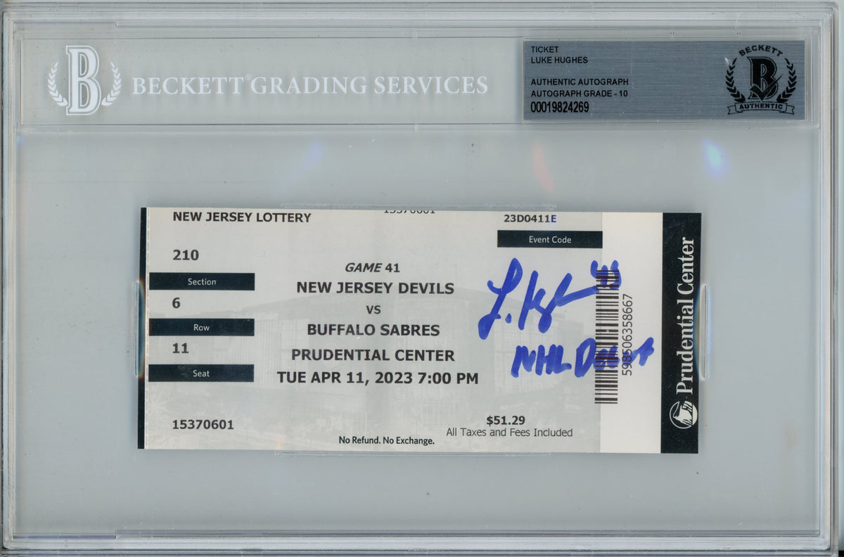 Luke Hughes New Jersey Devils Signed Jersey - 4/11/23 NHL Debut Ticket Beckett Beckett-Powers Sports Memorabilia