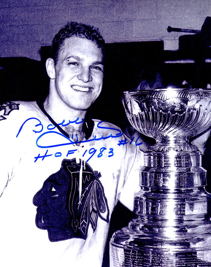 Bobby Hull Chicago Blackhawks Autographed B&W With Stanley Cup 8x10 Photo