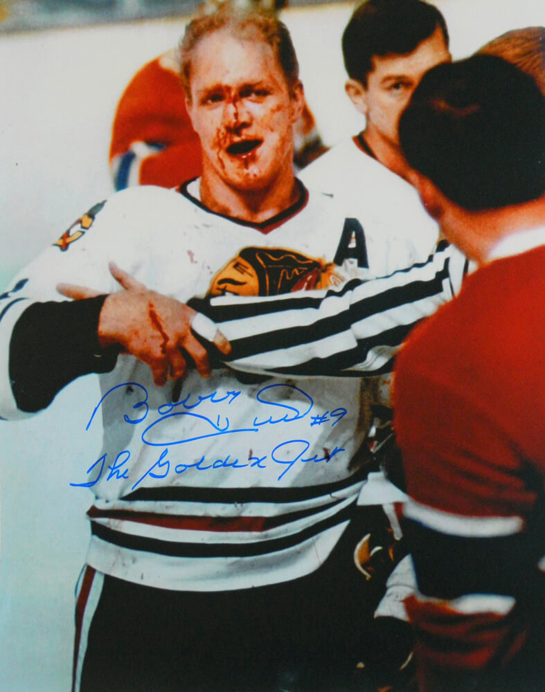 Bobby Hull Autographed Chicago Blackhawks 'Blood' 16x20 Photo with The Golden Jet-Powers Sports Memorabilia