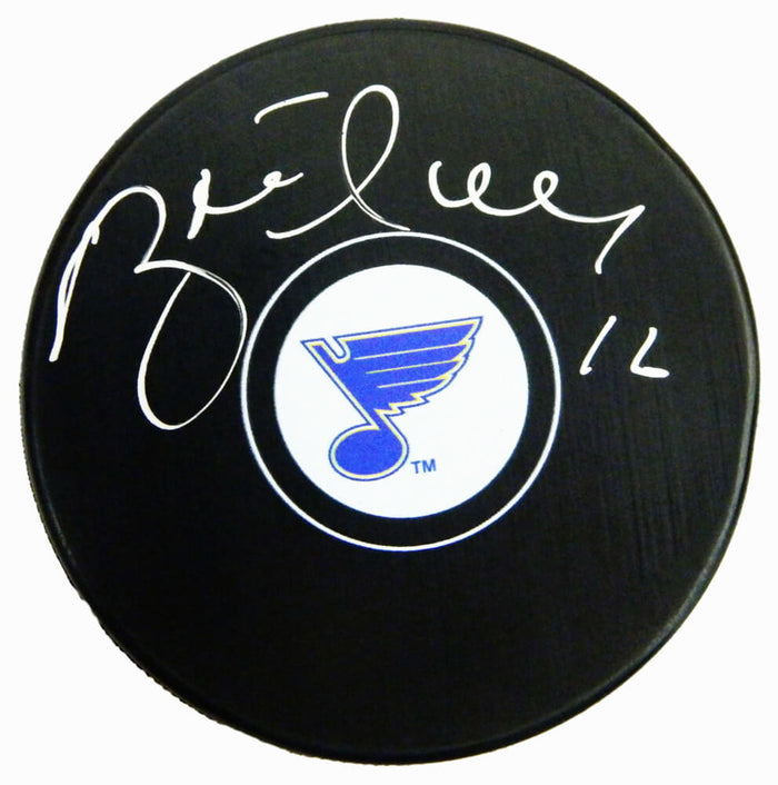 Brett Hull Autographed St Louis Blues Logo Hockey Puck-Powers Sports Memorabilia