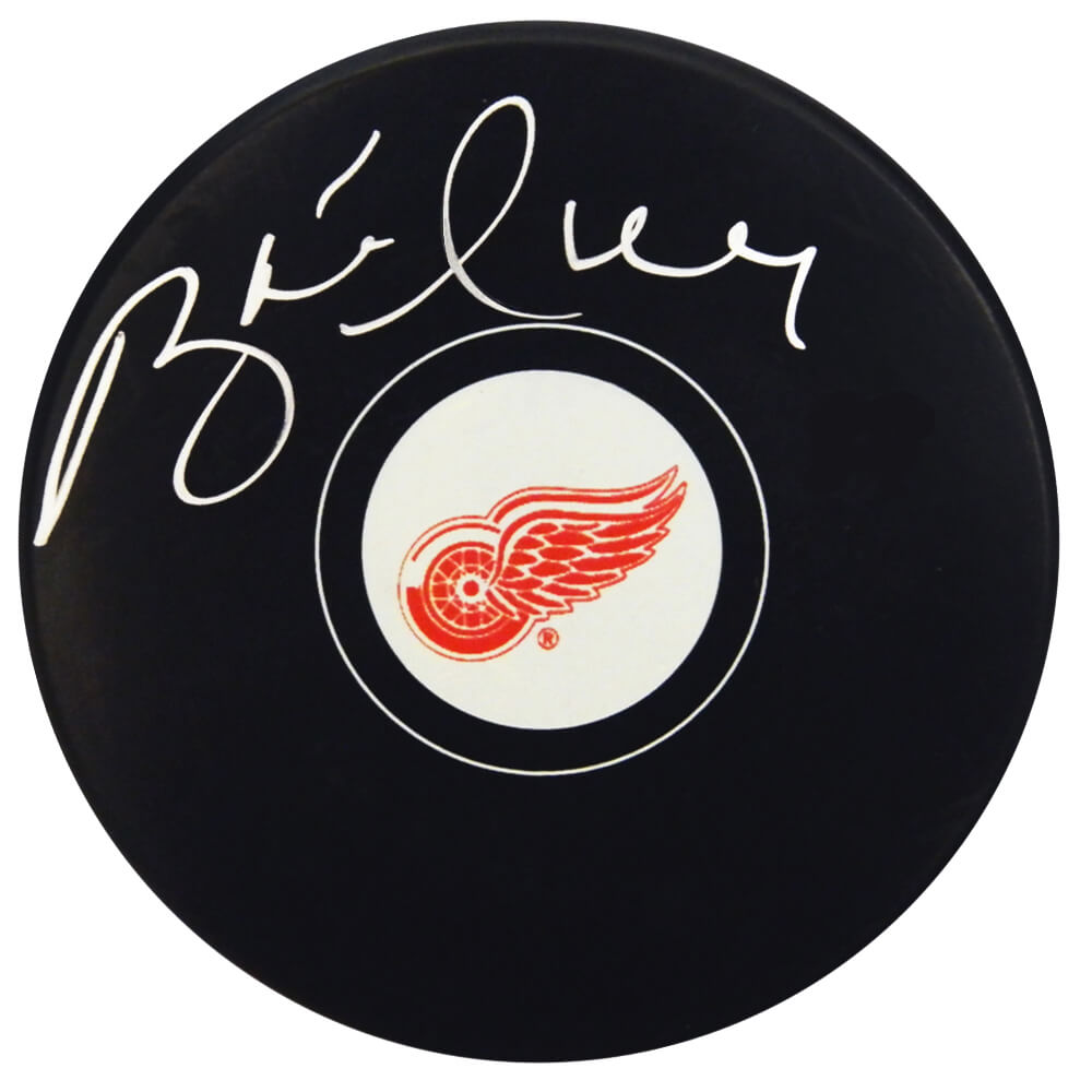 Brett Hull Detroit Red Wings Autographed Logo Hockey Puck-Powers Sports Memorabilia