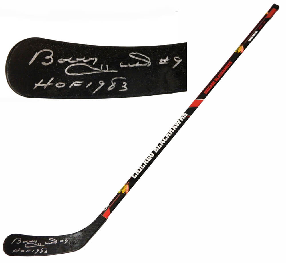 Bobby Hull Autographed Chicago Blackhawks Logo 48 Inch Full Size Hockey Stick with HOF 1983-Powers Sports Memorabilia