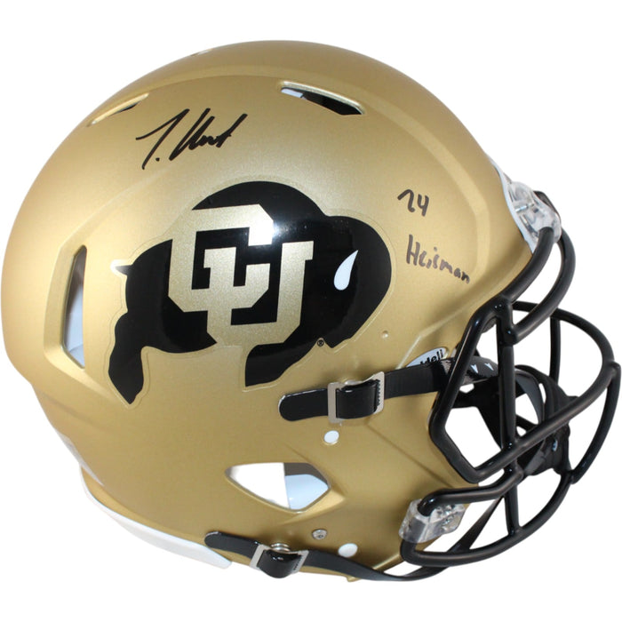 Travis Hunter Signed Colorado Buffaloes Pro Helmet Heisman – Beckett Witness Authenticated-Powers Sports Memorabilia