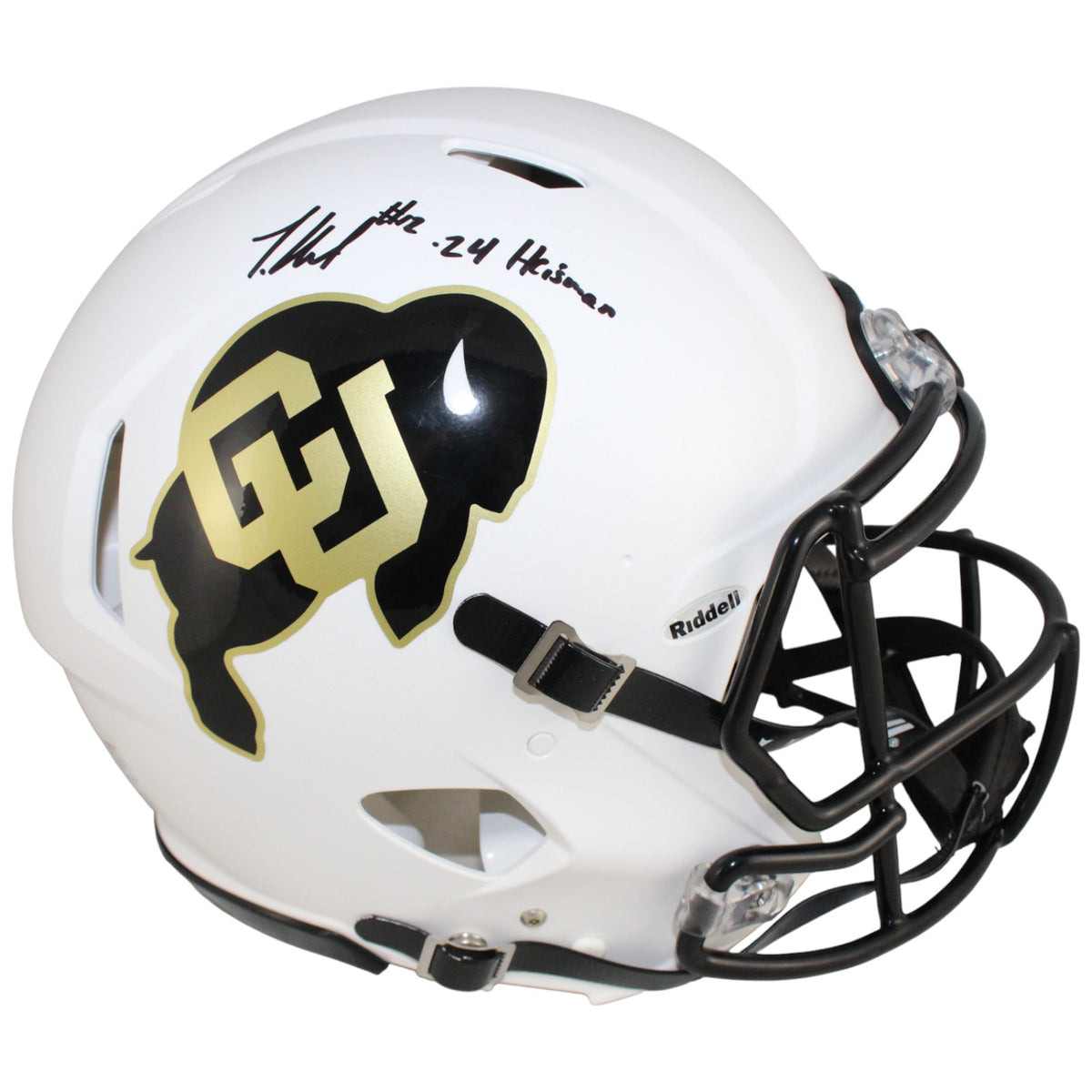 Travis Hunter Colorado Buffaloes Signed Full Size Helmet - Pro White Heisman Beckett Beckett-Powers Sports Memorabilia