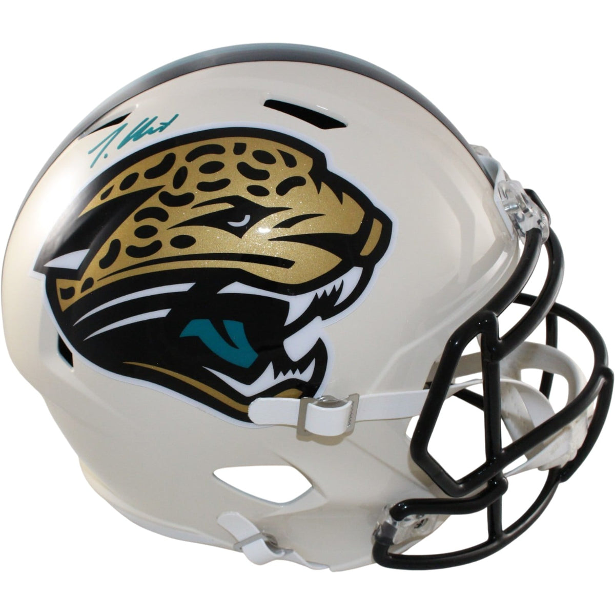 Travis Hunter Signed Jacksonville Jaguars Full-Size Retro Helmet Beckett W-Powers Sports Memorabilia
