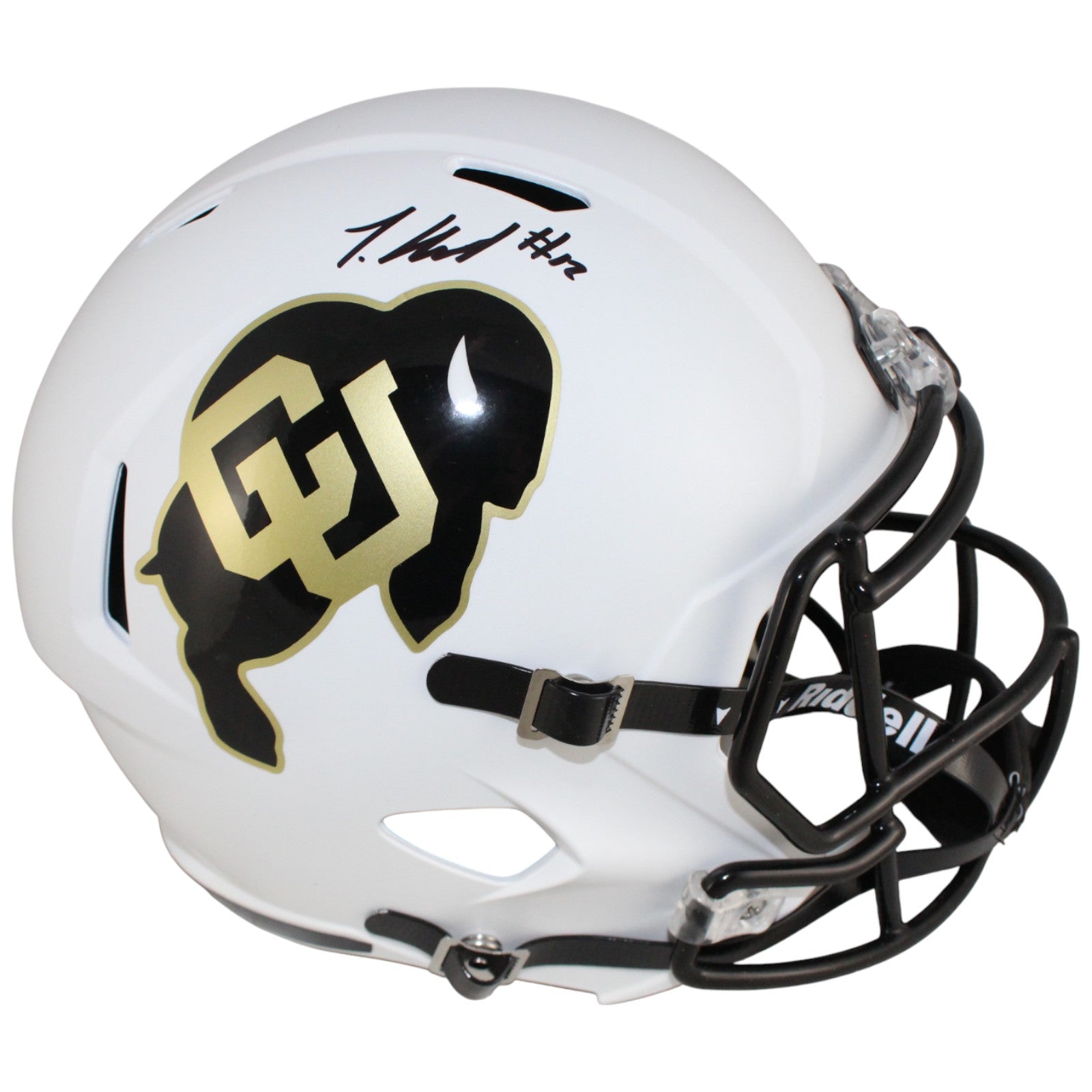 Travis Hunter Colorado Buffaloes Signed Mini Helmet - F/S White Beckett W Beckett-Powers Sports Memorabilia