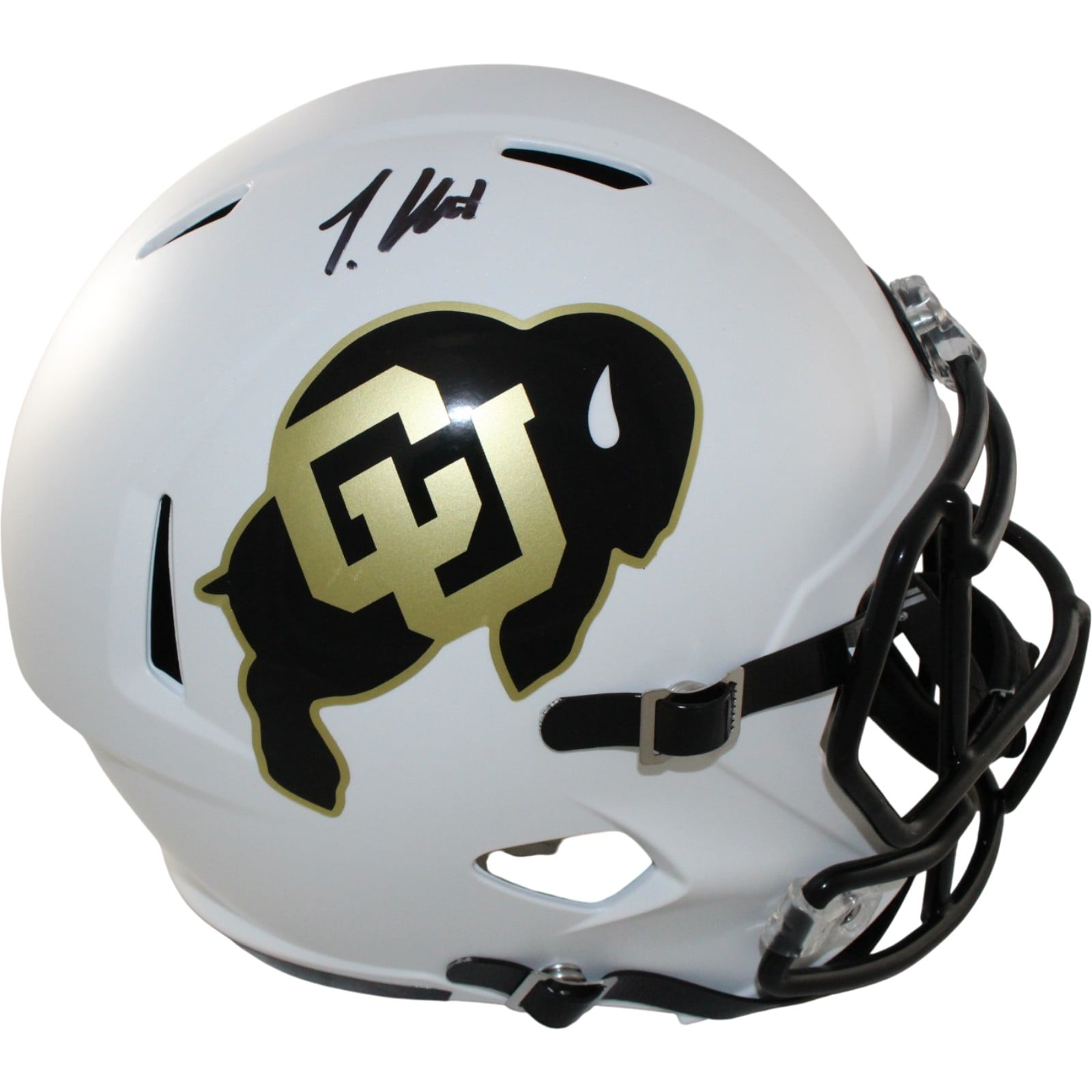 Travis Hunter Signed Colorado Buffaloes Full-Size White Helmet Beckett WIT-Powers Sports Memorabilia